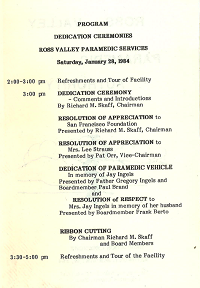 Second page of the 1984 dedication ceremony program